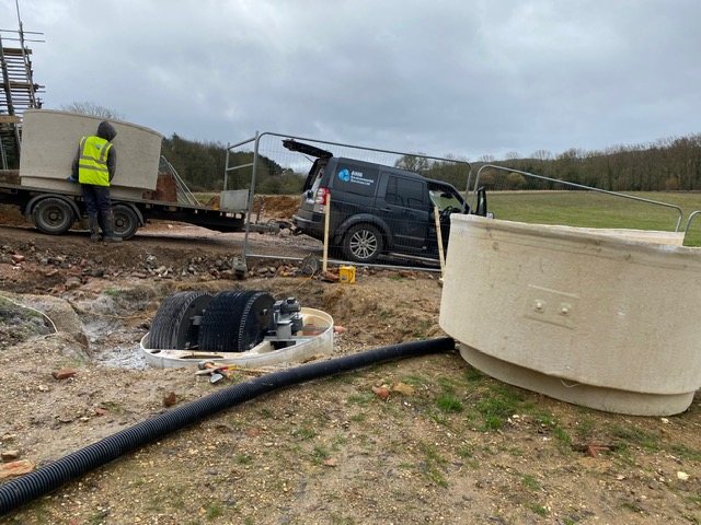 Fibreglass a new BioDisc sewage treatment plant extension that had been damaged by a vehicle